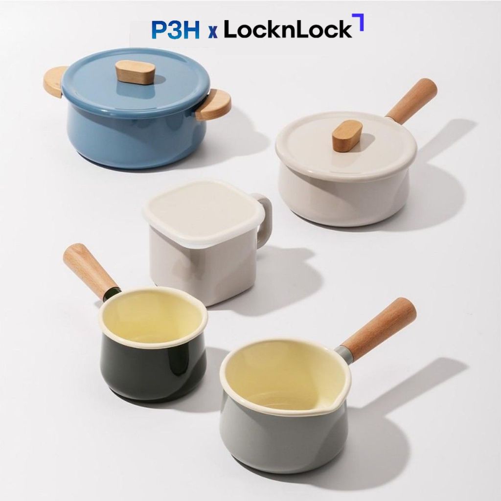Nồi Tráng Men Lock&Lock Suit Mellow – Thiết Kế Tối Giản, nhỏ gọn nhiều kích cỡ dùng được bếp từ P3H
