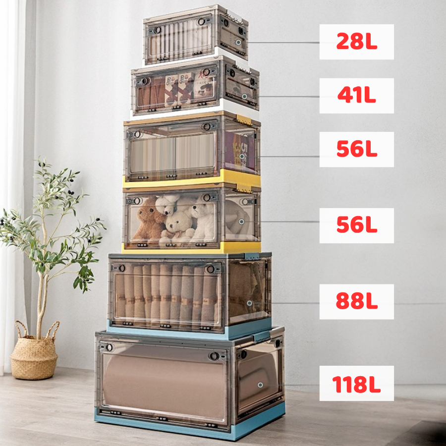 Hộp Nhựa Đựng Đồ ENODA HOME, Hộp Đựng Đồ Gấp Gọn Thộng Minh, Hộp Trong Suốt Dung Tích Lớn Có Bánh Xe, Xếp Chồng Q042