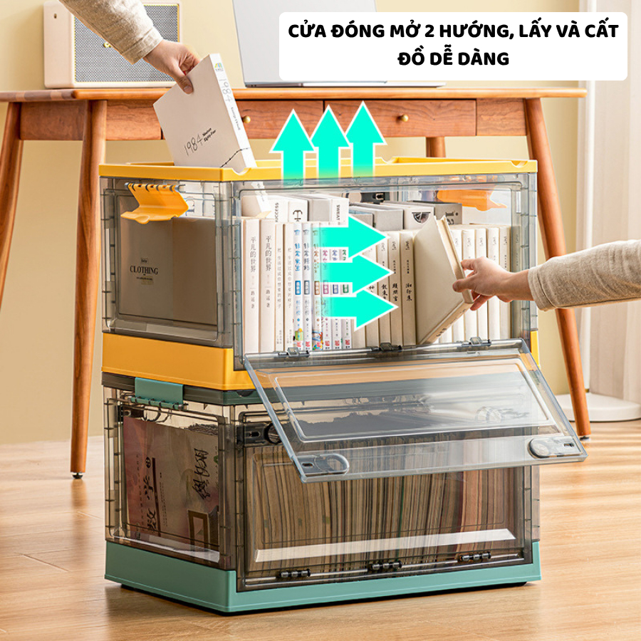 Hộp Nhựa Đựng Đồ ENODA HOME, Hộp Đựng Đồ Gấp Gọn Thộng Minh, Hộp Trong Suốt Dung Tích Lớn Có Bánh Xe, Xếp Chồng Q042