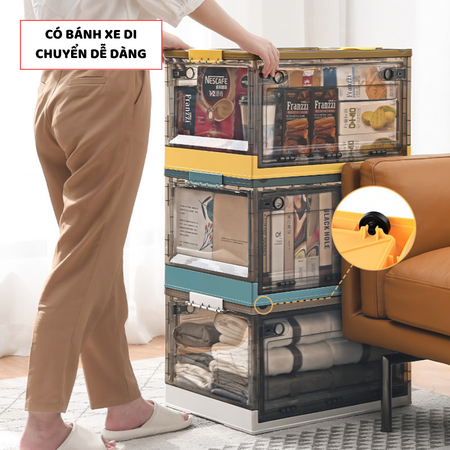 Hộp Nhựa Đựng Đồ ENODA HOME, Hộp Đựng Đồ Gấp Gọn Thộng Minh, Hộp Trong Suốt Dung Tích Lớn Có Bánh Xe, Xếp Chồng Q042