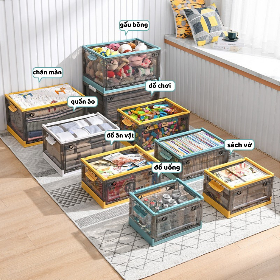 Hộp Nhựa Đựng Đồ ENODA HOME, Hộp Đựng Đồ Gấp Gọn Thộng Minh, Hộp Trong Suốt Dung Tích Lớn Có Bánh Xe, Xếp Chồng Q042