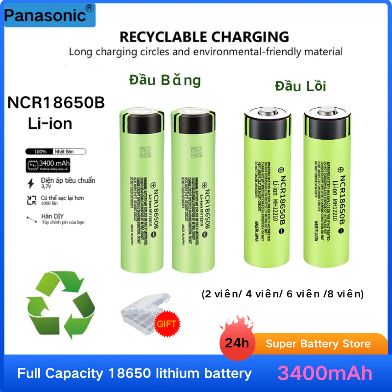 Pin sạc 18650 3.7V Pin 3400mAh 18650 Đầu Bǎng/Đầu nhọn Sản xuất tại 5A ...