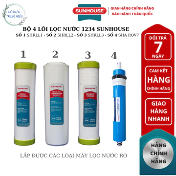 Bộ 4 lõi lọc nước 1234 SUNHOUSE Hàng chính hãng - lắp được các loại máy lọc nước ro