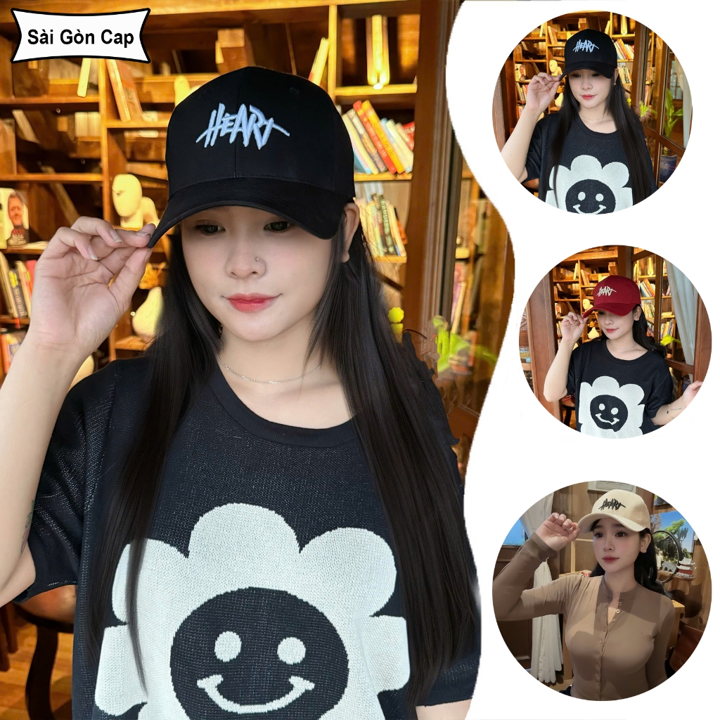 Mũ lưỡi trai thêu chữ HEART | Nón kết thêu chữ HEART Unisex phong cách Hàn Quốc