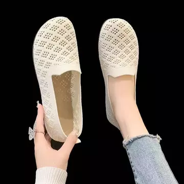 Giày slip on búp bê lưới thoáng khí giầy lười giày mọi nữ vải đi bộ êm chân vải đế mềm giầy vintage thegioigiay V400