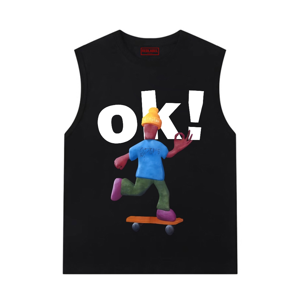 Áo Ba Lỗ Thể Thao Nam Nữ RedLabel In Họa Tiết "OK", Áo Tanktop Sát Nách Nam Nữ Cotton Cá Tính TT70