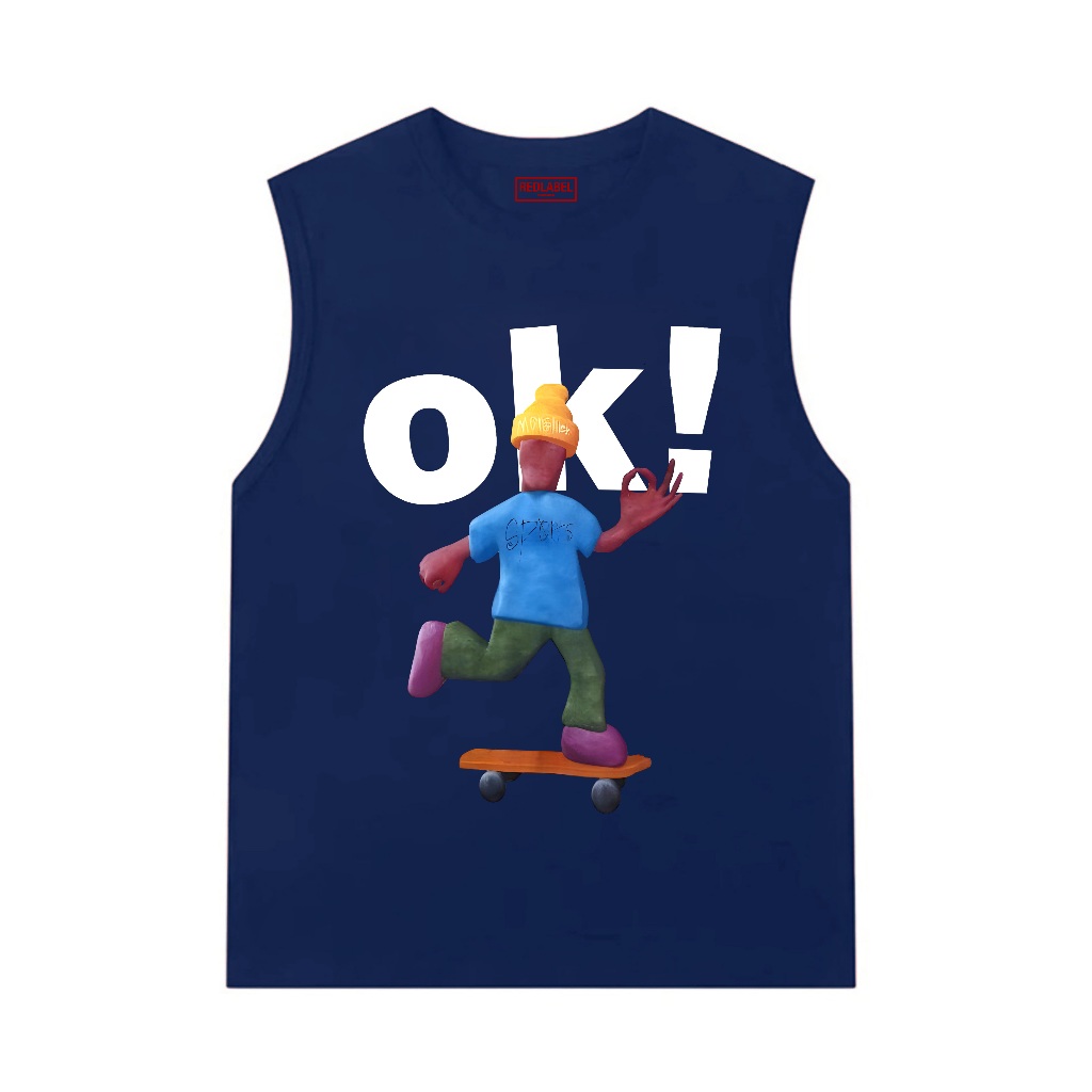 Áo Ba Lỗ Thể Thao Nam Nữ RedLabel In Họa Tiết "OK", Áo Tanktop Sát Nách Nam Nữ Cotton Cá Tính TT70