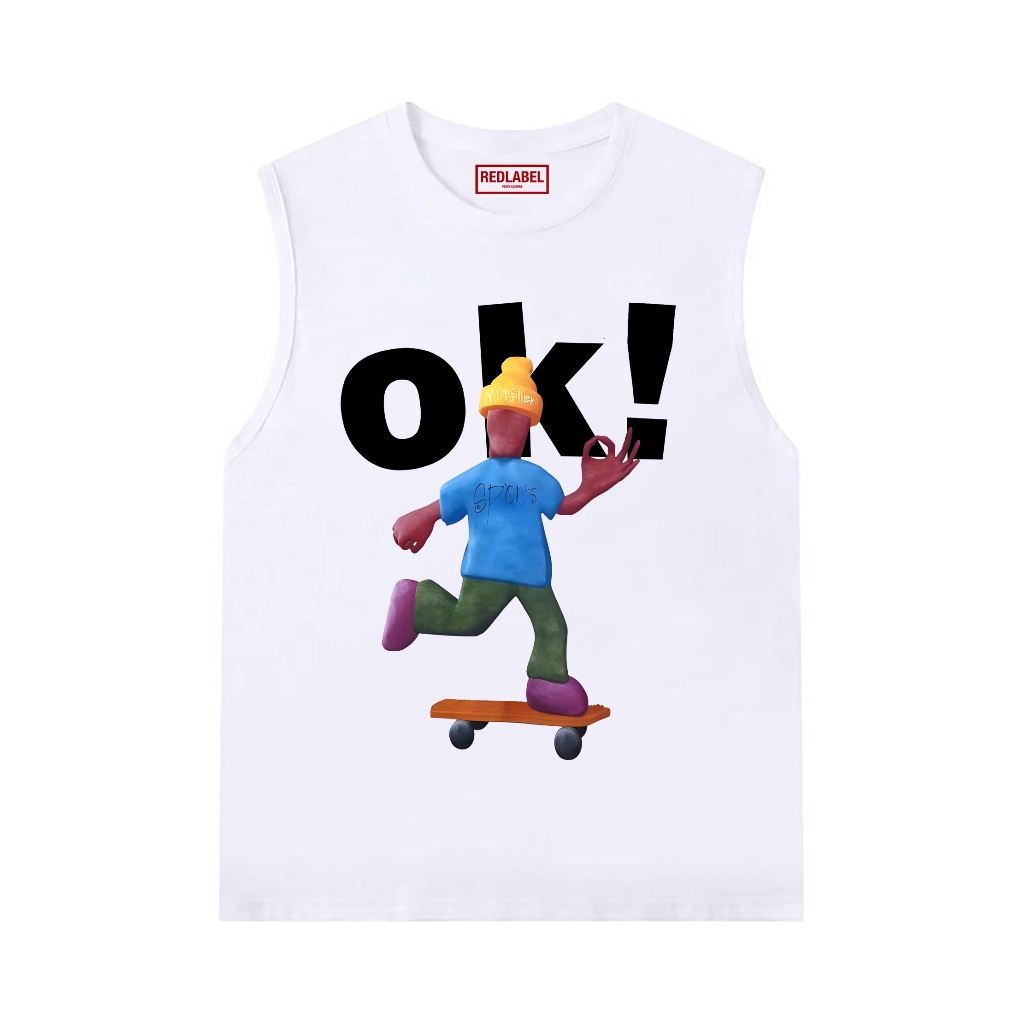 Áo Ba Lỗ Thể Thao Nam Nữ RedLabel In Họa Tiết "OK", Áo Tanktop Sát Nách Nam Nữ Cotton Cá Tính TT70