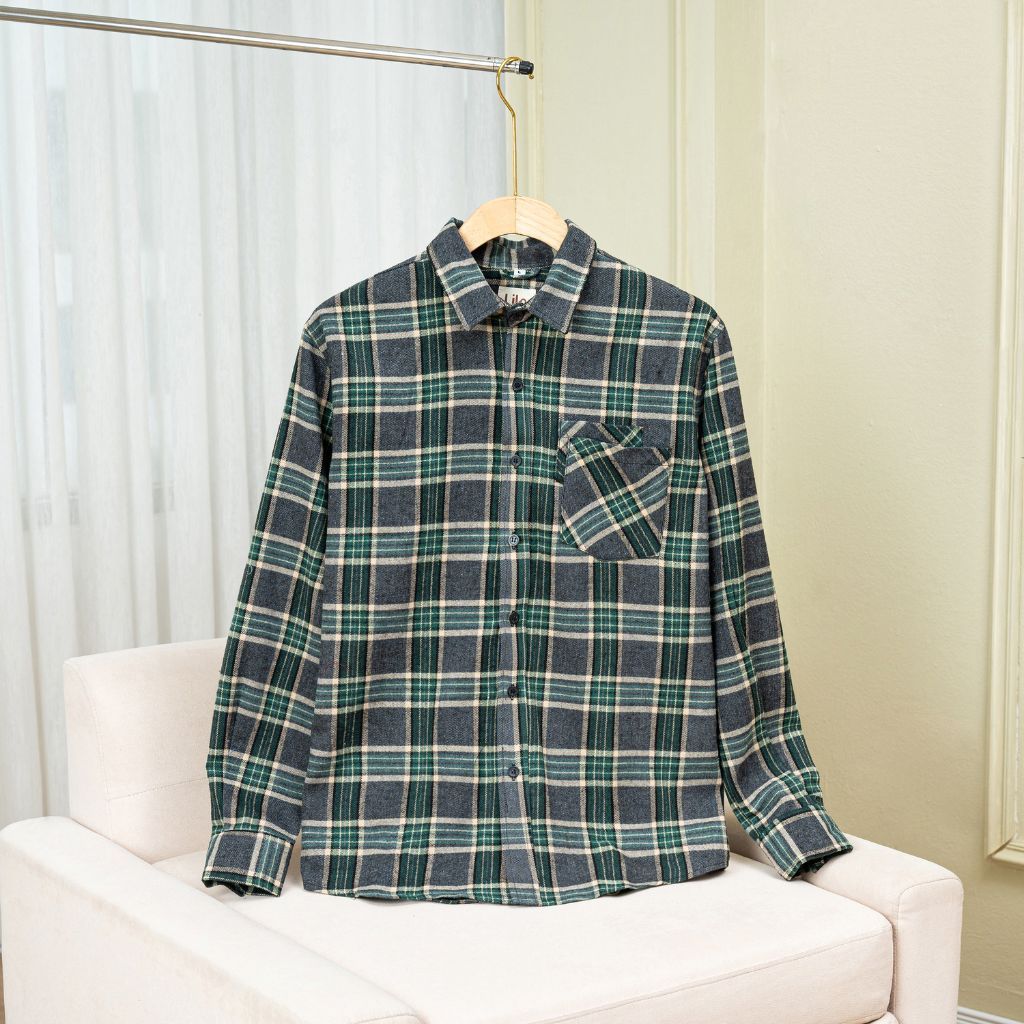 Set áo sơ mi phối chân váy ngắn xếp li kẻ caro Cozy Lila cá tính, set couple đồ đôi chất liệu cotton