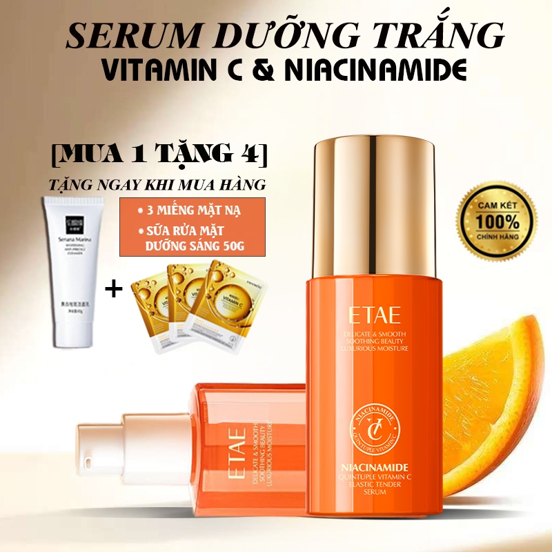 🔥【Mua 1 Tặng 4】Serum Dưỡng Trắng Da Vitamin C, 40ml Cấp Ẩm Sâu - Niacinamide 10%, Mờ Vết Thâm Nám, Phù Hợp Mọi Loại Da