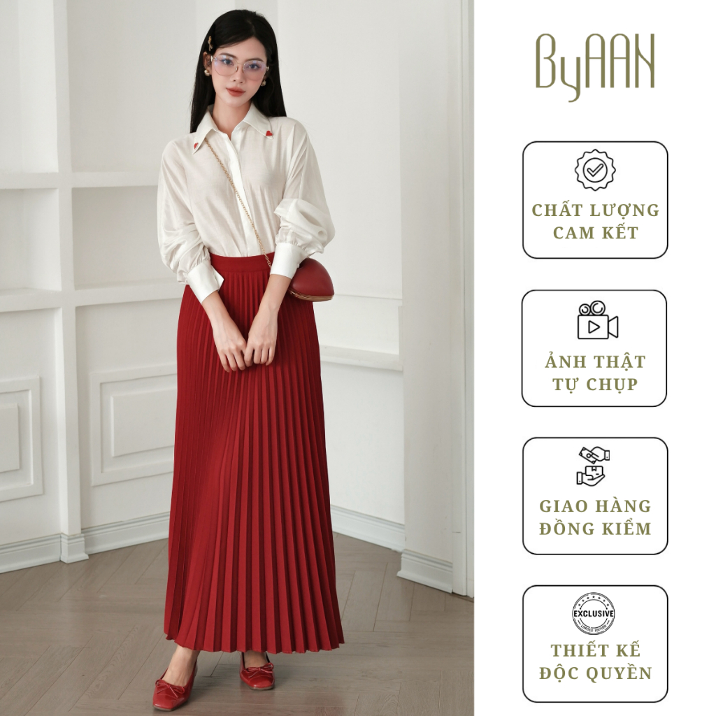 Chân Váy Xếp Ly Chất Chéo Ý Ít Nhăn Nhiều Màu, Dáng Dài Tôn Dáng Sang Trọng, Lịch Sự – ByAAN A006