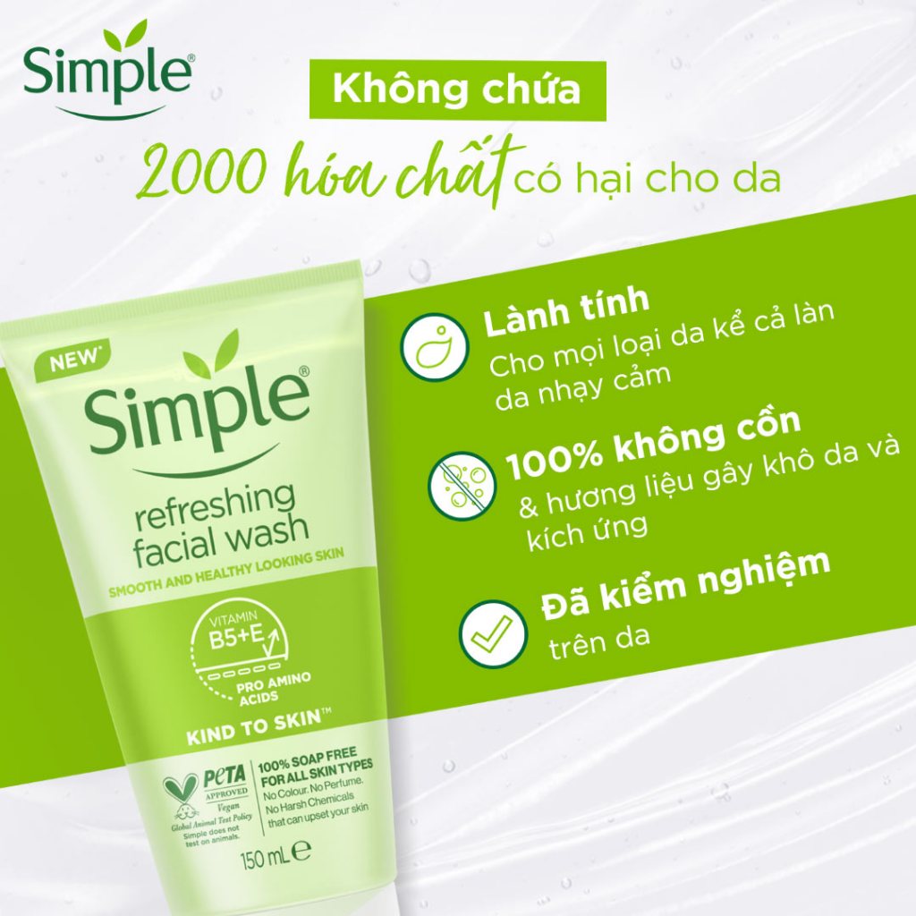 Sữa rửa mặt Simple giúp kiềm dầu, ngăn ngừa mụn, thông thoáng lỗ chân lông, dành cho da dầu mụn