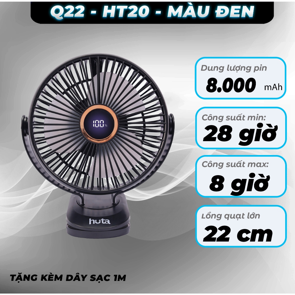 Quạt Tích Điện HUTA Q22: Đảm Bảo Mát Lạnh & Phong Cách Cho Ngày Hè Oi Ả! - Chi tiết 6