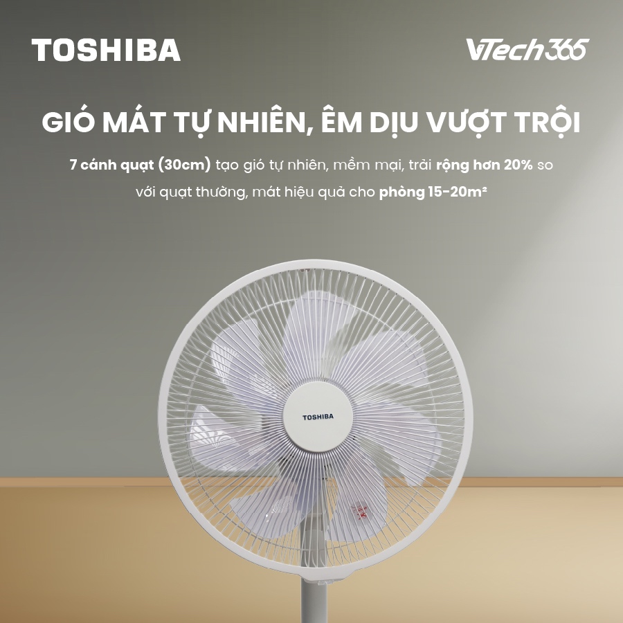 Quạt cây Toshiba TF-30AL27 nội địa Nhật Bản (đã kèm đổi nguồn gắn trong), Quạt đứng động cơ - VTech365
