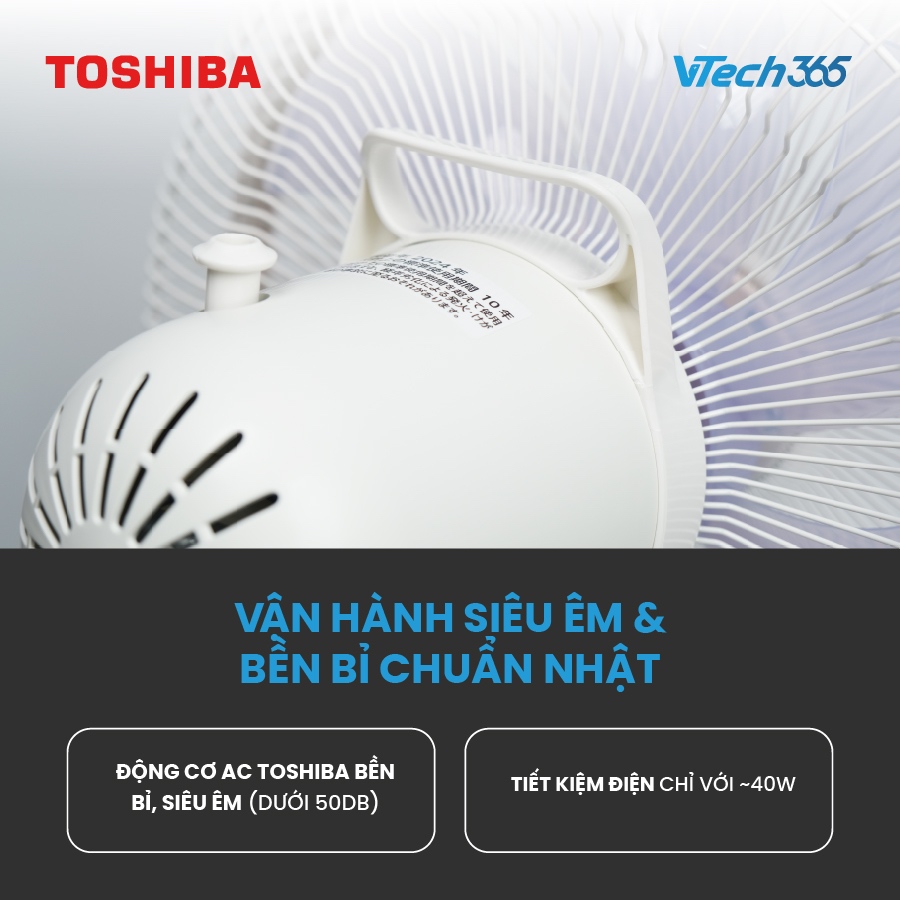 Quạt cây Toshiba TF-30AL27 nội địa Nhật Bản (đã kèm đổi nguồn gắn trong), Quạt đứng động cơ - VTech365