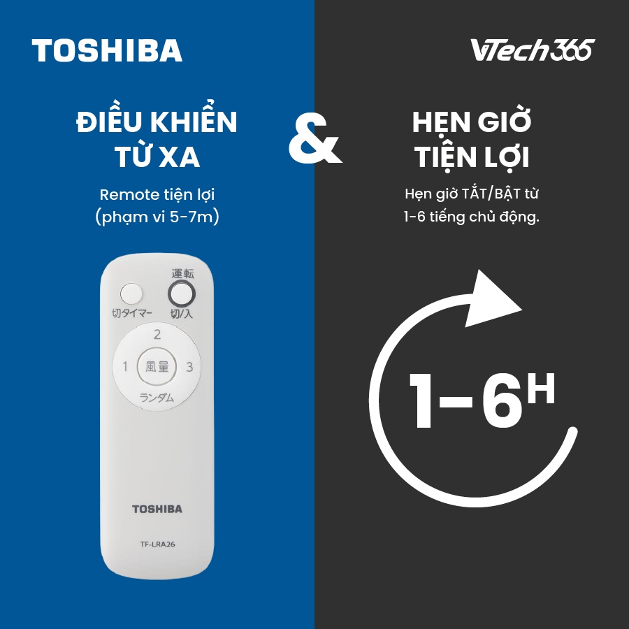 Quạt cây Toshiba TF-30AL27 nội địa Nhật Bản (đã kèm đổi nguồn gắn trong), Quạt đứng động cơ - VTech365