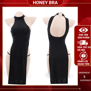 Váy Ngủ Sexy Đồ Ngủ Nữ DN110 – Thiết Kế Cổ Yếm Lưng Hở Xẻ Tà Gợi Cảm – Chạm Mốc Đẹp Bùng Cháy Trong Phút Giây Riêng Tư