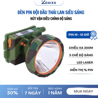 Đèn Đội Đầu Siêu SángThái Lan Nút Vặn LED LASER, Màn Hình Hiển Thị Pin, Sáng Mạnh 10 -15 Tiếng, Đèn pin TĐ B82