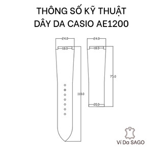 Dây đeo da bò thật cho CASIO AE1200 - thương hiệu Ví Da SAGO