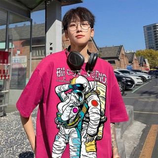 LOCAL BRAND Áo thun Wash Phi Hành Gia Phong Cách Unisex Form Rộng / Áo thun Phông Màu Phong Cách Âu Mỹ