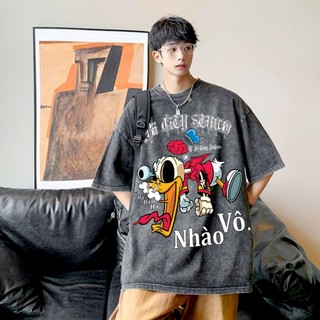 LOCAL BRAND Áo thun Wash Vịt Nhào Vô Phong Cách Unisex Form Rộng / Áo thun Phông Màu Phong Cách Âu Mỹ