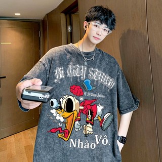 LOCAL BRAND Áo thun Wash Vịt Nhào Vô Phong Cách Unisex Form Rộng / Áo thun Phông Màu Phong Cách Âu Mỹ