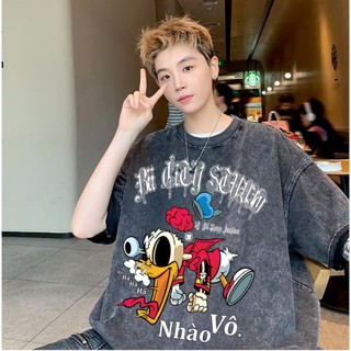 LOCAL BRAND Áo thun Wash Vịt Nhào Vô Phong Cách Unisex Form Rộng / Áo thun Phông Màu Phong Cách Âu Mỹ