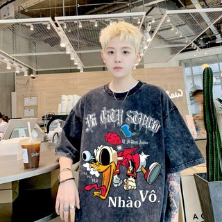 LOCAL BRAND Áo thun Wash Vịt Nhào Vô Phong Cách Unisex Form Rộng / Áo thun Phông Màu Phong Cách Âu Mỹ