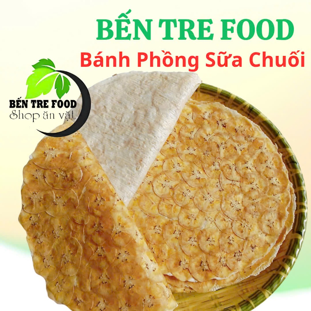 Bánh phồng sữa ép chuối Bến Tre túi 480gr (10 bánh) thơm ngọt vị chuối đồ ăn vặt