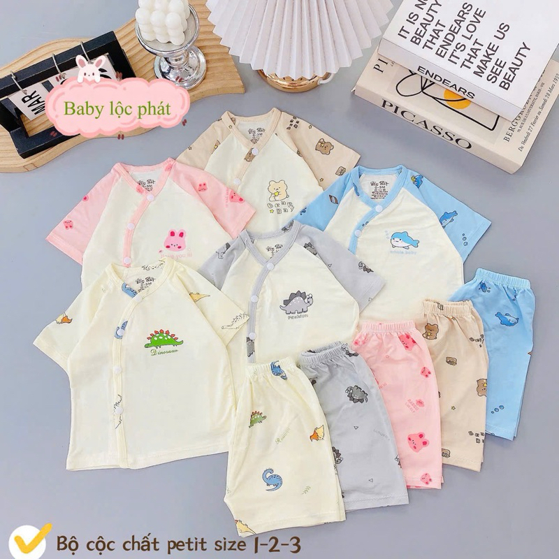 ( LPCT 10 Mềm Mát, Chất PETIT, Rẻ) Bộ Cộc Tay Thun Lạnh Sơ Sinh Cài Chéo Cho Bé Yêu Từ 3-9kg