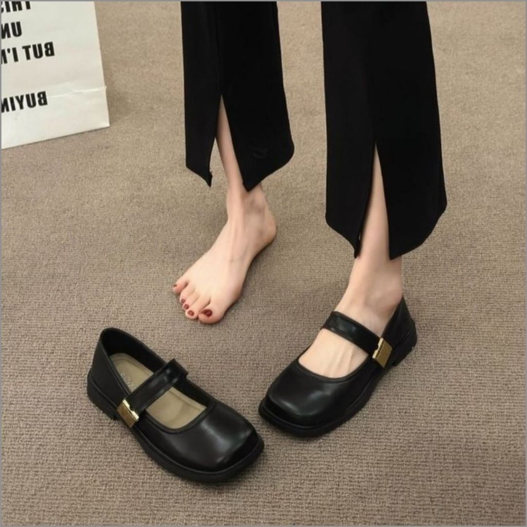 Giày Búp Bê Nữ, Giày Nữ Búp Bê Quai Dán Tag Cá Tính Trẻ Trung Màu Đen N11 || AnshoesDynasty