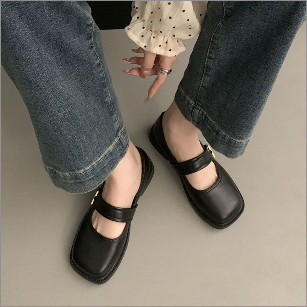 Giày Búp Bê Nữ, Giày Nữ Búp Bê Quai Dán Tag Cá Tính Trẻ Trung Màu Đen N11 || AnshoesDynasty