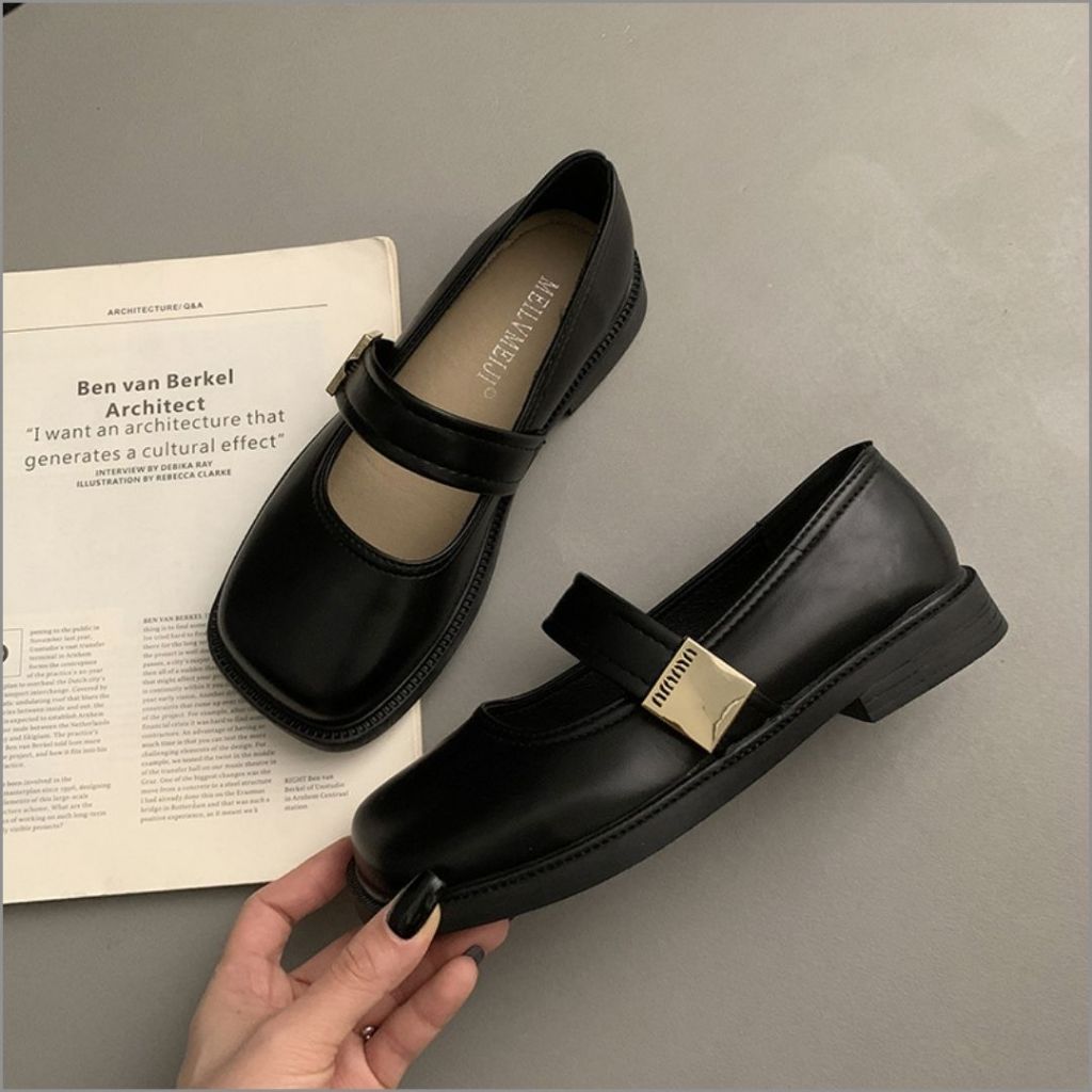 Giày Búp Bê Nữ, Giày Nữ Búp Bê Quai Dán Tag Cá Tính Trẻ Trung Màu Đen N11 || AnshoesDynasty