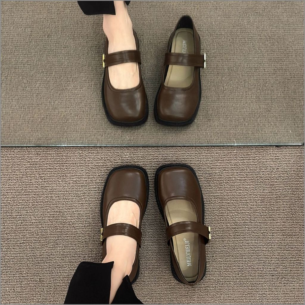 Giày Búp Bê Nữ, Giày Nữ Búp Bê Quai Dán Tag Basic Hot Trend Màu Nâu N11 || AnshoesDynasty