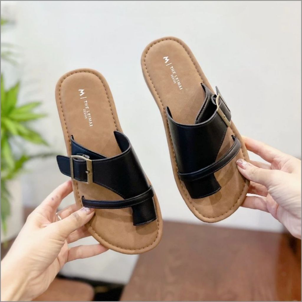 Dép Lê Nữ, Dép Lê Xỏ Ngón Quai Ngang Nhẹ Êm Thoải Mái Màu Đen N24 || AnshoesDynasty
