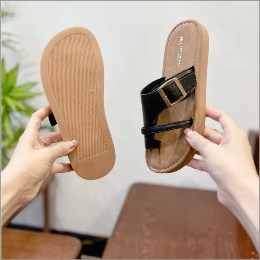 Dép Lê Nữ, Dép Lê Xỏ Ngón Quai Ngang Nhẹ Êm Thoải Mái Màu Đen N24 || AnshoesDynasty