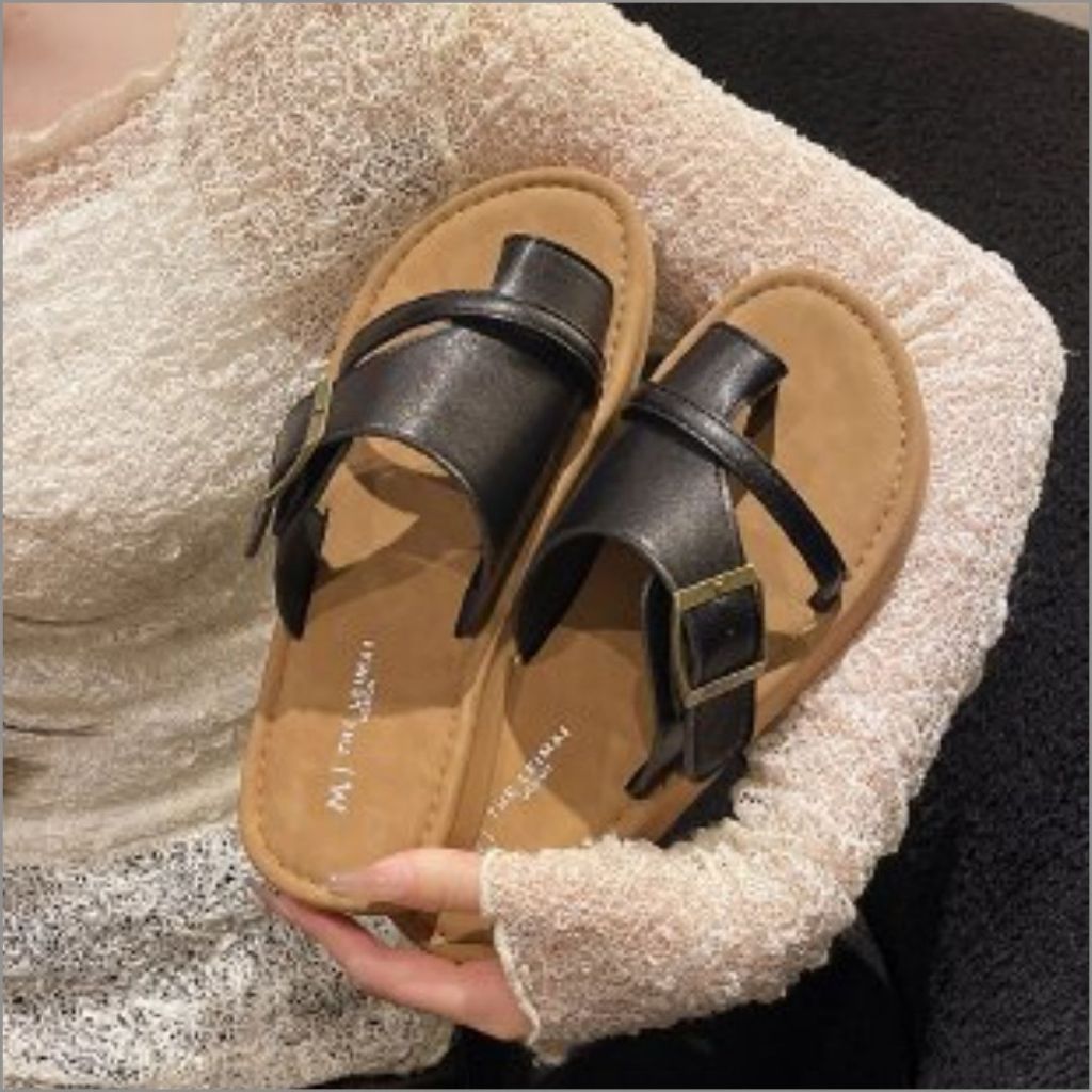 Dép Lê Nữ, Dép Lê Xỏ Ngón Quai Ngang Nhẹ Êm Thoải Mái Màu Đen N24 || AnshoesDynasty