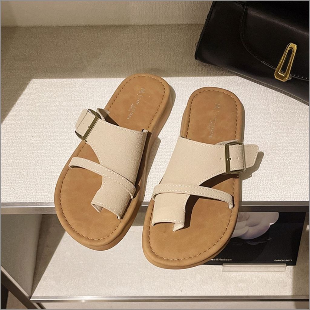 Dép Lê Nữ, Dép Lê Xỏ Ngón Quai Ngang Nhẹ Êm Màu Kem N24 || AnshoesDynasty