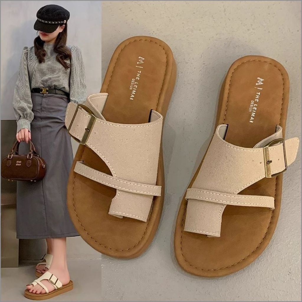 Dép Lê Nữ, Dép Lê Xỏ Ngón Quai Ngang Nhẹ Êm Màu Kem N24 || AnshoesDynasty