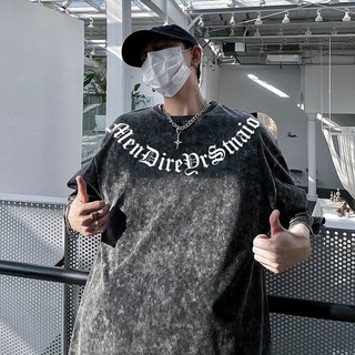 Áo thun Loang Chữ cổ Mendi unisex Local brand - Áo phông Cổ tròn wash đen Ullzang tay lỡ nam nữ Cotton. Menswear