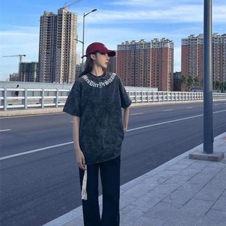 Áo thun Loang Chữ cổ Mendi unisex Local brand - Áo phông Cổ tròn wash đen Ullzang tay lỡ nam nữ Cotton. Menswear