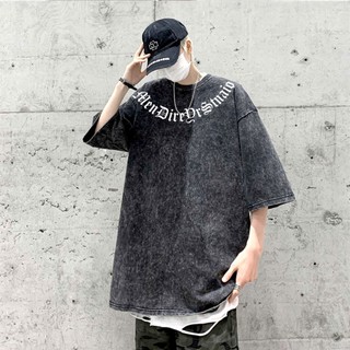Áo thun Loang Chữ cổ Mendi unisex Local brand - Áo phông Cổ tròn wash đen Ullzang tay lỡ nam nữ Cotton. Menswear