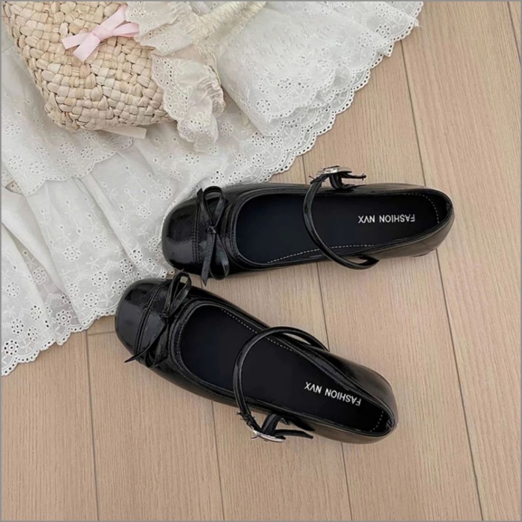 Giày Búp Bê Nữ, Giày Nữ Búp Bê Lolita Quai Tròn Siêu Dễ Thương Nhẹ Êm Màu Đen N31 || AnshoesDynasty