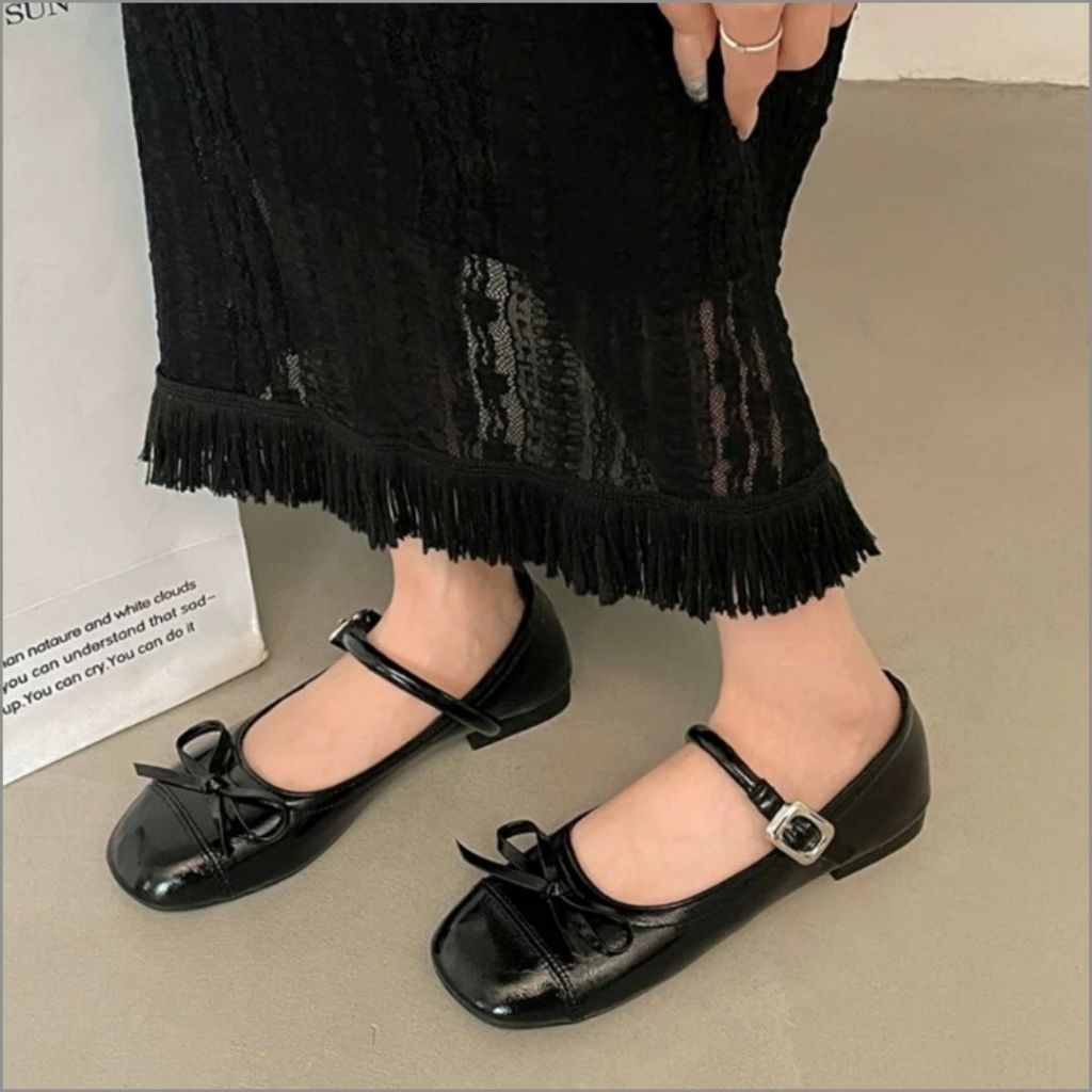 Giày Búp Bê Nữ, Giày Nữ Búp Bê Lolita Quai Tròn Siêu Dễ Thương Nhẹ Êm Màu Đen N31 || AnshoesDynasty