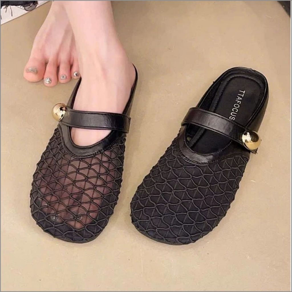 Sục Lưới Nữ, Sục Nữ Lưới Có Quai Ngang Phối Da Nhẹ Êm Thích Hợp Cho Mùa Hè Màu Đen N36 || AnshoesDynasty