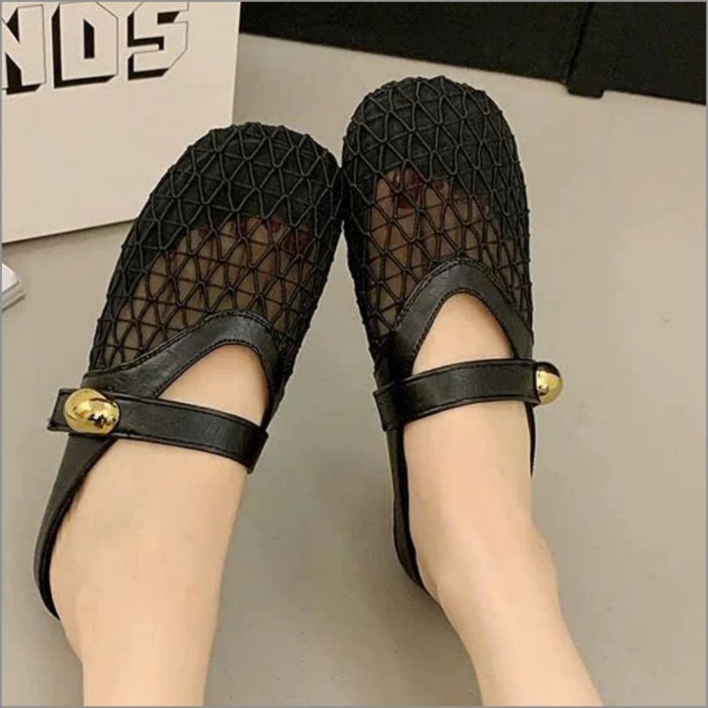 Sục Lưới Nữ, Sục Nữ Lưới Có Quai Ngang Phối Da Nhẹ Êm Thích Hợp Cho Mùa Hè Màu Đen N36 || AnshoesDynasty
