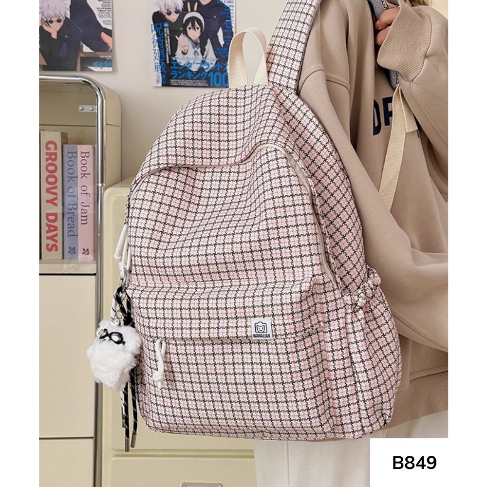 Balo đi học caro nữ cho học sinh , sinh viên mang đi học , đi chơi style Hàn Quốc B849 gagastore