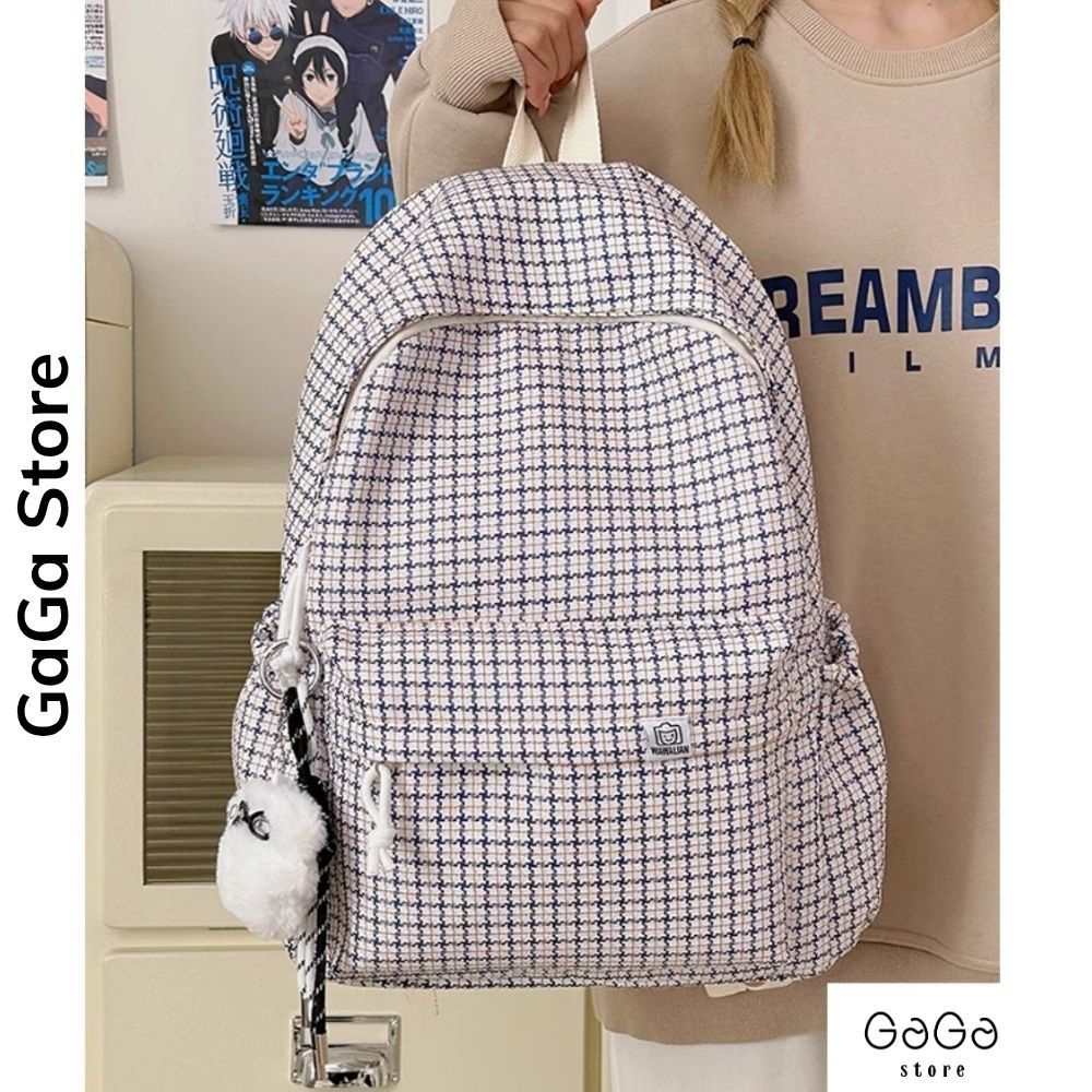 Balo đi học caro nữ cho học sinh , sinh viên mang đi học , đi chơi style Hàn Quốc B849 gagastore