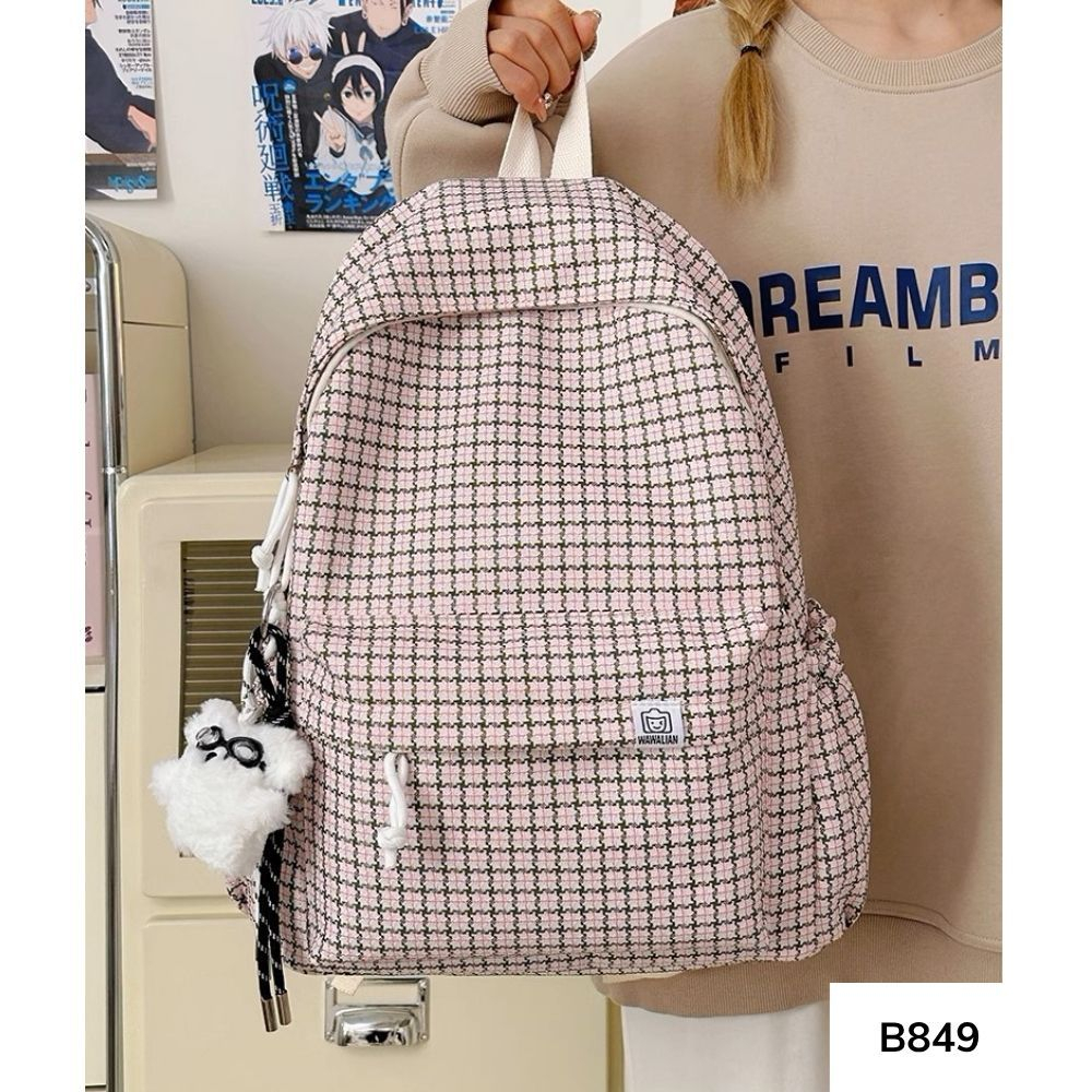 Balo đi học caro nữ cho học sinh , sinh viên mang đi học , đi chơi style Hàn Quốc B849 gagastore