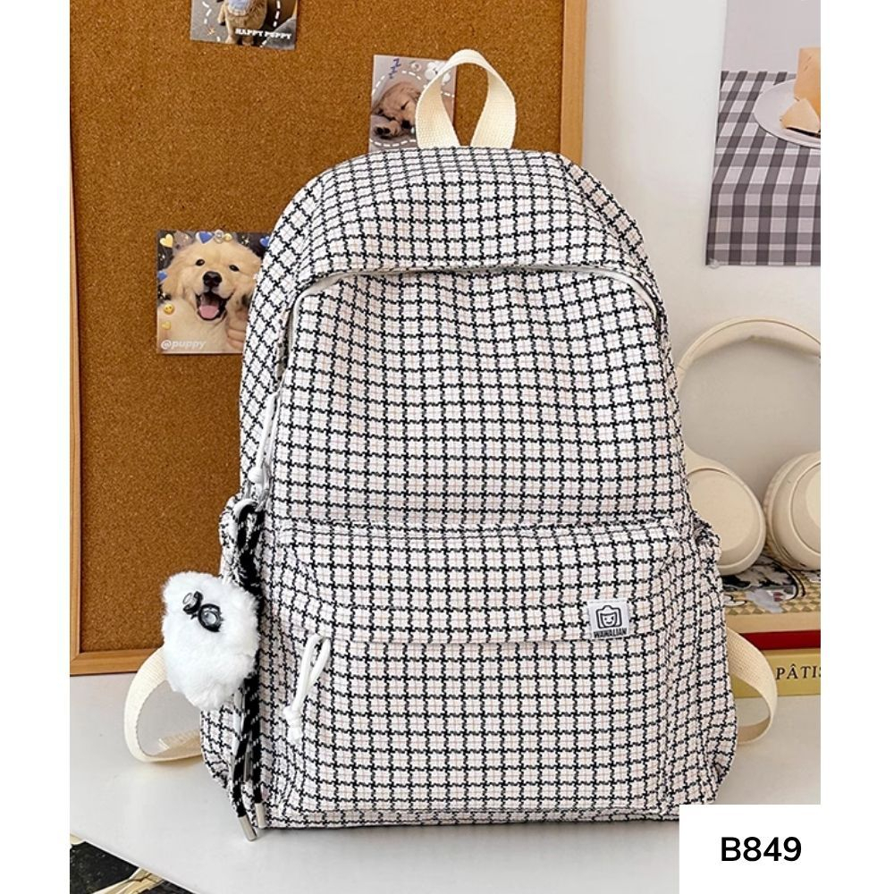 Balo đi học caro nữ cho học sinh , sinh viên mang đi học , đi chơi style Hàn Quốc B849 gagastore